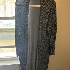 Terra & Sky Long Leopard Print Open Cardigan - Black & Gray
